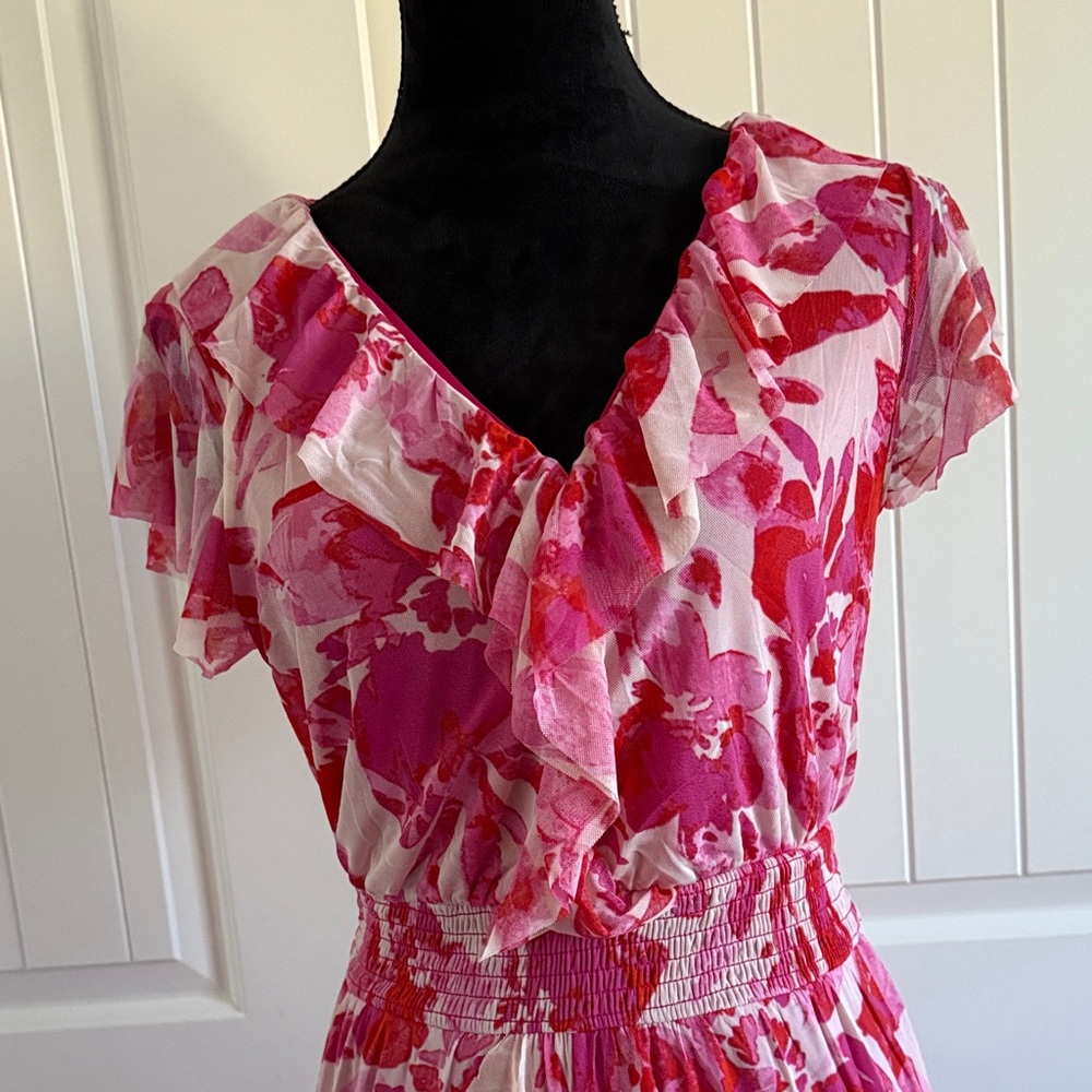 Kathy Ireland Vibrant Pink Floral Midi Dress - Picture 3 of 10